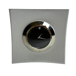 Movado Chrome & Brushed Nickel Square Desk Clock Needs Battery